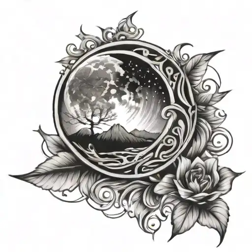 Flowly Lines With A Moon Surrounded