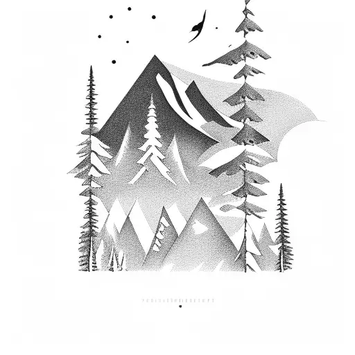 Cabin A Frame With Mountain And Trees