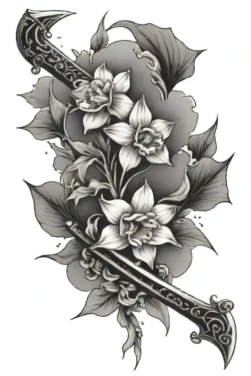 Katana And Narcissus Flower