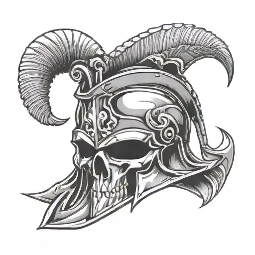 Spartan Helmet And Skull Wearing