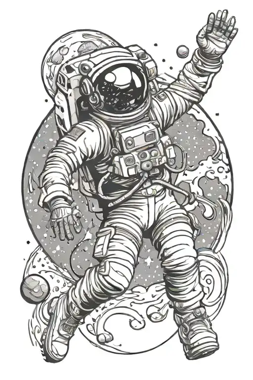 Jumping Astronout Floating In Space