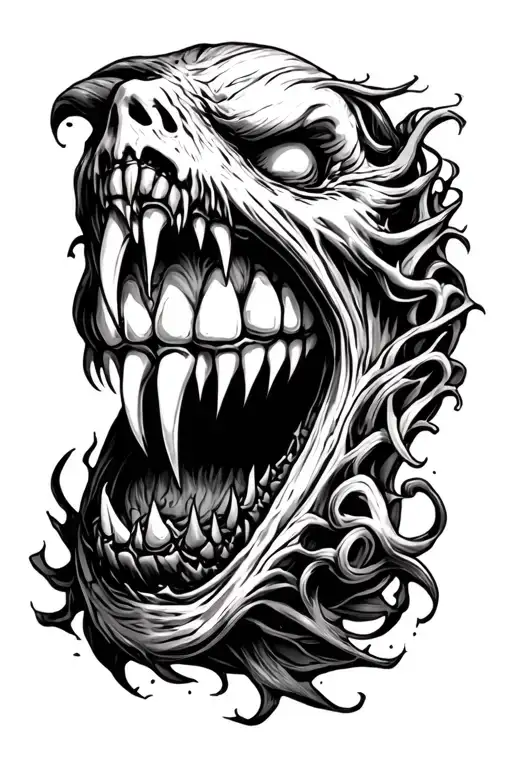 Horror Evil Demonic Toothy On Forearm Sleeve