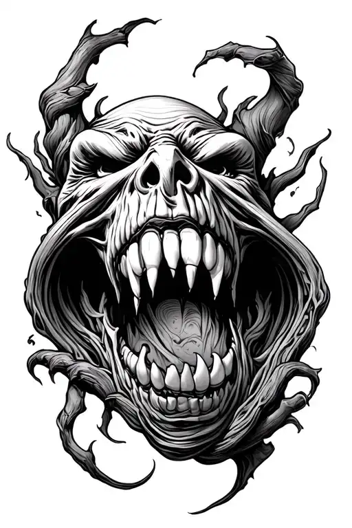 Horror Evil Demonic Toothy On Forearm Sleeve