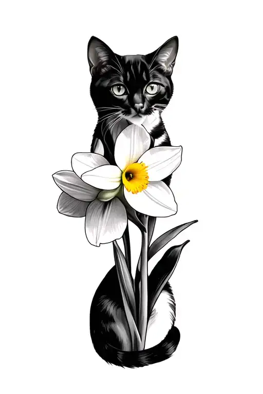 Daffodil Flower With Cat