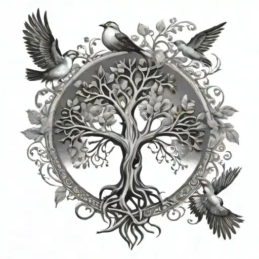 Tree Of Life With Twin Birds