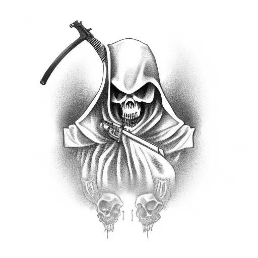 Cloaked Grim Reaper With Guns Akimbo On Hip