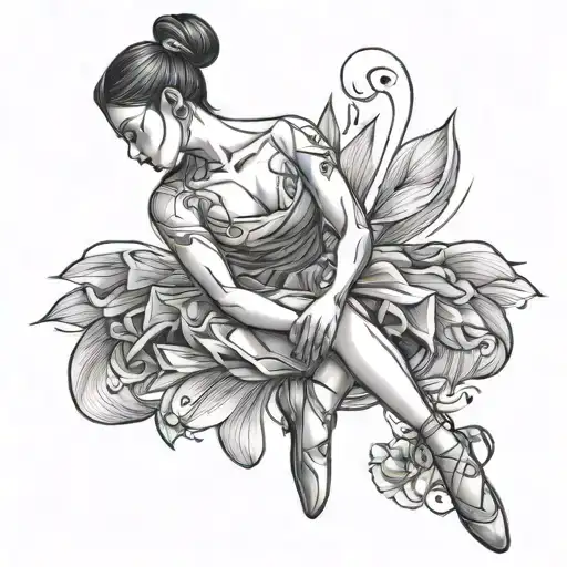 Sitting Ballerina Simple Line Style Tattoo Design