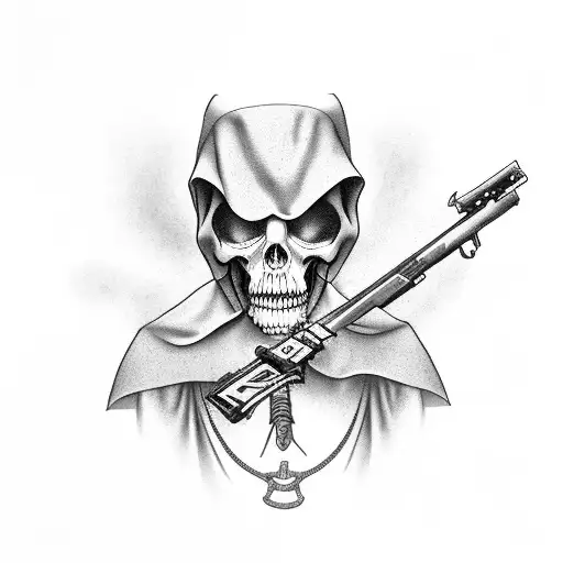 Cloaked Grim Reaper With Guns Akimbo On Hip