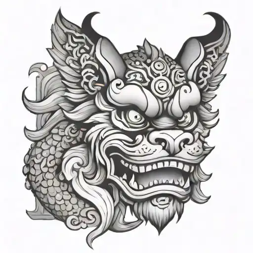 Foo Dog With Hennya Mask Holding