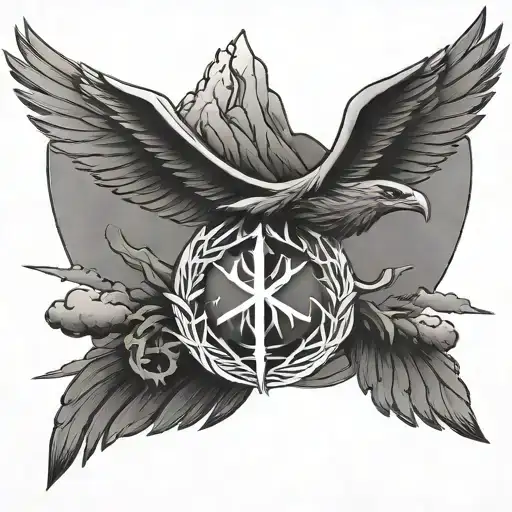 The Phoenix Symbol Is Combined With The Airplane And Mountain Symbol In The Background