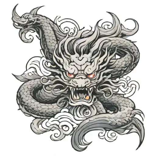Sleeve With Waves Old Asian Style With Chinese Dragon Head