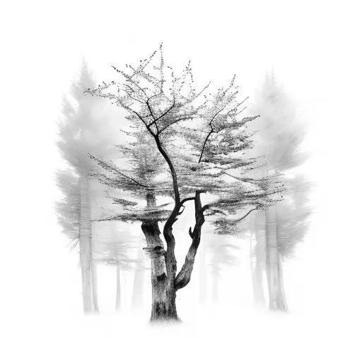 A Black And Grey Forest Landscape With A Hidden Phrase Hidden Within The Trees