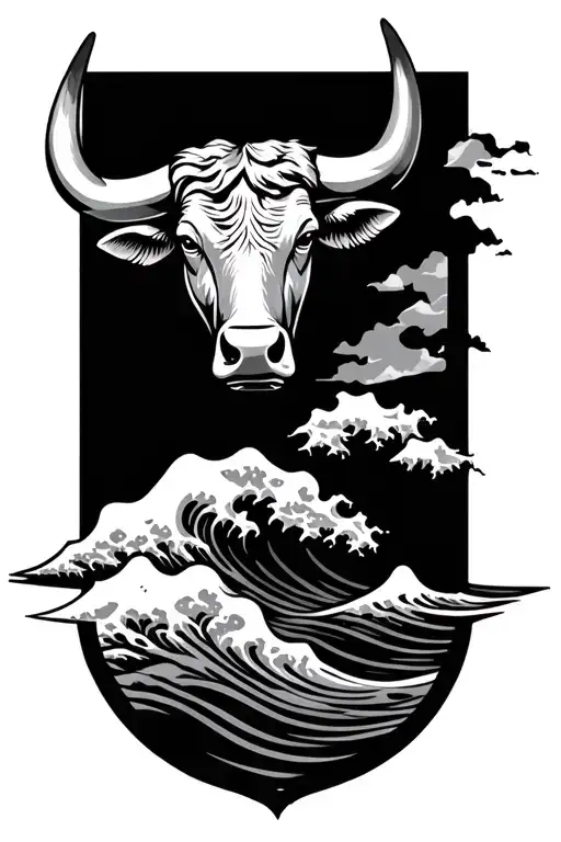 Lanzarote Island Map With Head Of Bull And Waves