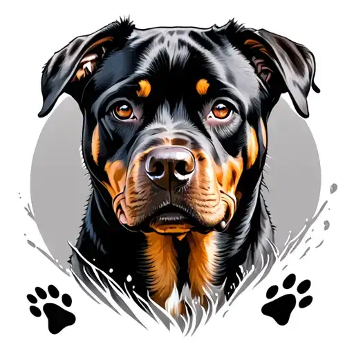 Rottweiler Dog In Paw Print