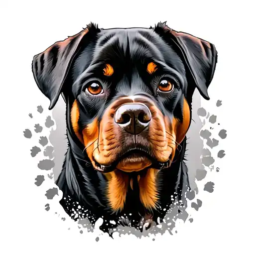 Rottweiler Dog In Paw Print Merged