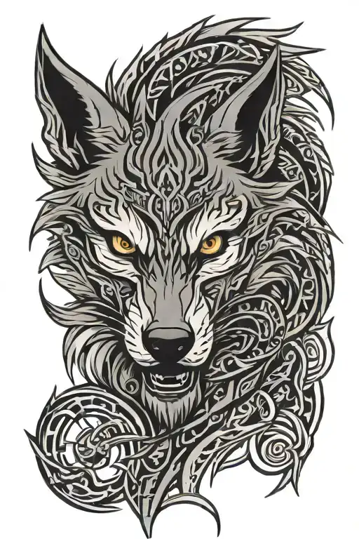 Tribal Wolf Head Merged With A Tribal Dragon Ball Z