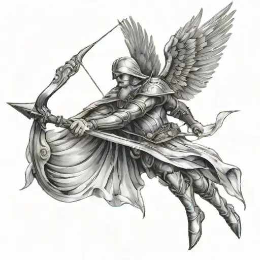 Make A Tattoo Of An Engel Flying And Shooting An Arrow