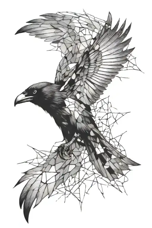 Shattered Glass And A Crow Flying