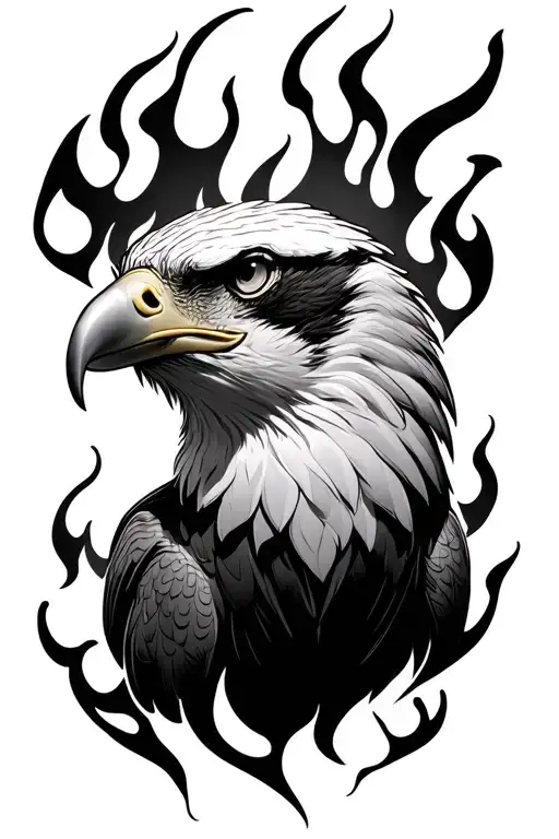 Eagle Head Looking Straight Ahead With Flames Wrapping Around