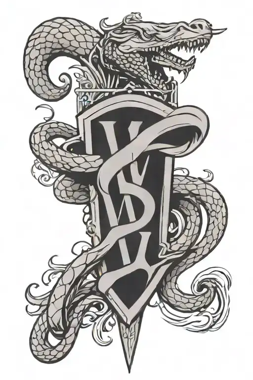Dagger Snake Shield Letter W
