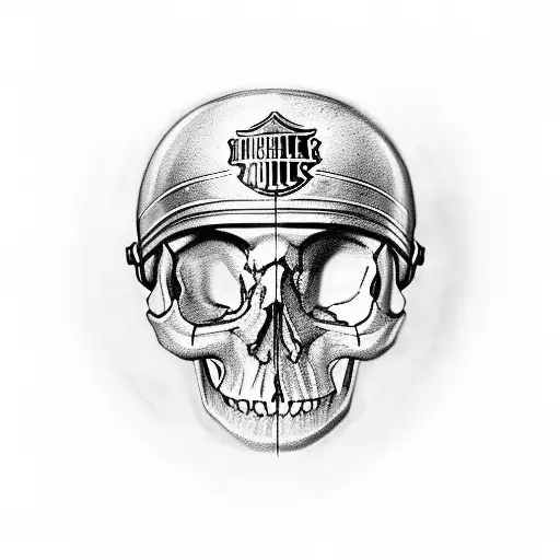 A Skull Wearing A Harley Davidson Helmet With The Number 13 On It