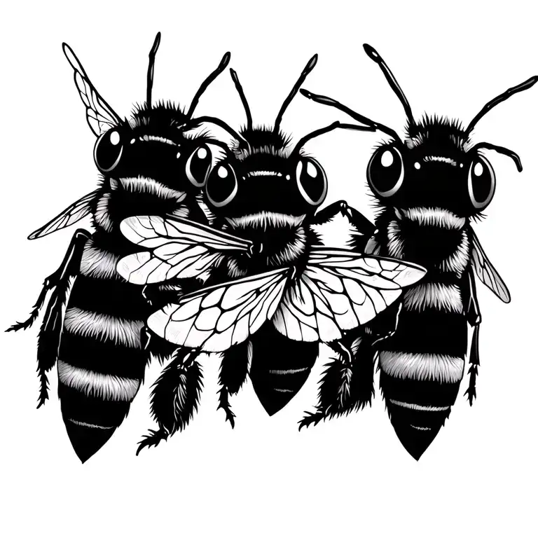 Three Tiny Bees Flying Fine Line