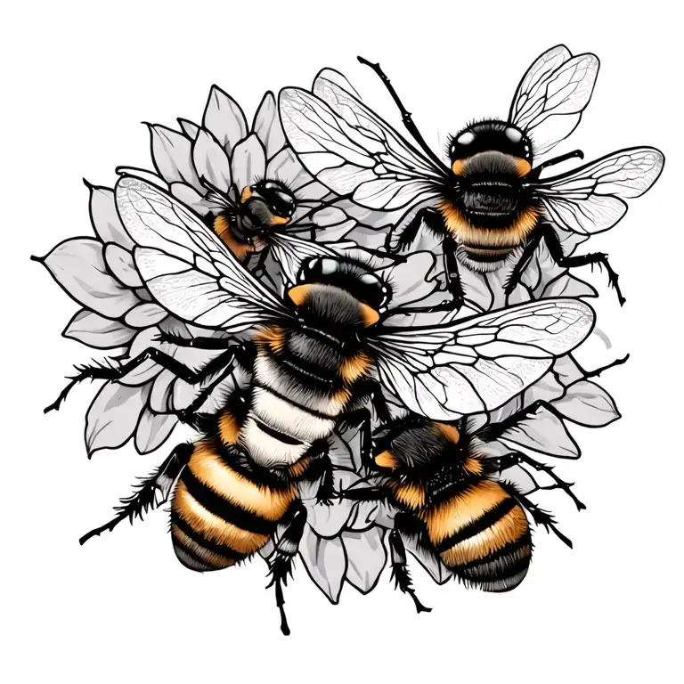 Three Tiny Bees Flying Around Not Together Fine Line Tattoo Small And Less Detailed