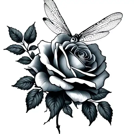 Dragonfly And Rose