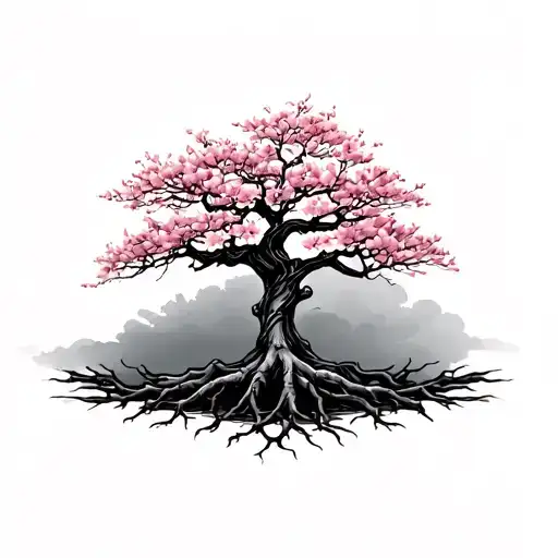 Cherry Blossom Tree With Roots