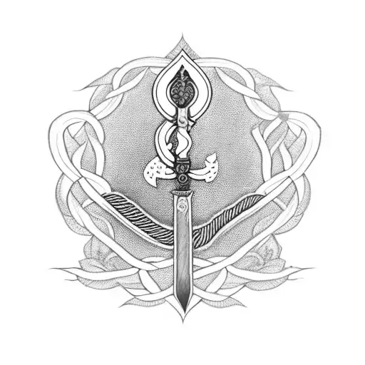 Sikh Khanda Sword Tatto With Roses And Vines