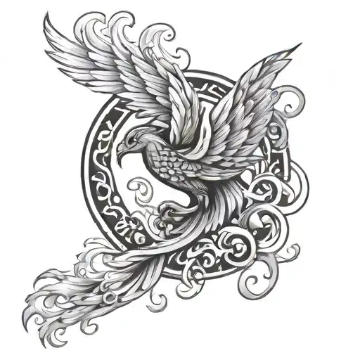 Number 18 And A Phoenix Rising From Flames