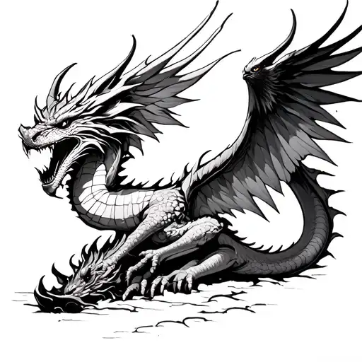 Dragon Falling Dead With Phoenix Rising From It