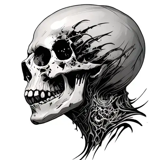 Cyberpunk Skull With Neck Degrading Side View