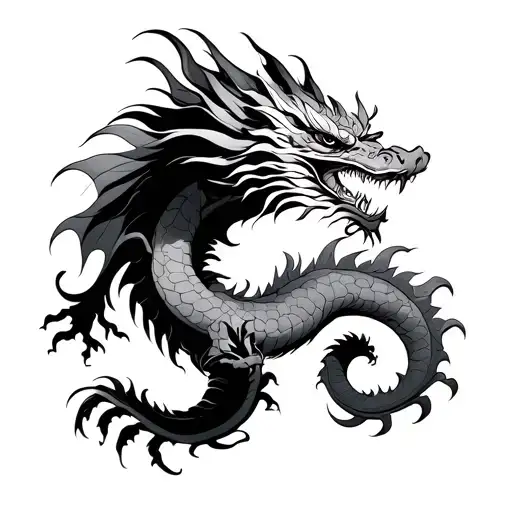 Japanese Dragon Flying Outline