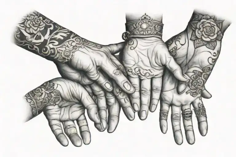 Mother Father And Two Daughter Holding Hands