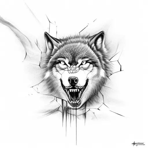 A Fierce Wolf Howling At The Moon With Spider Webs Entwined Around It