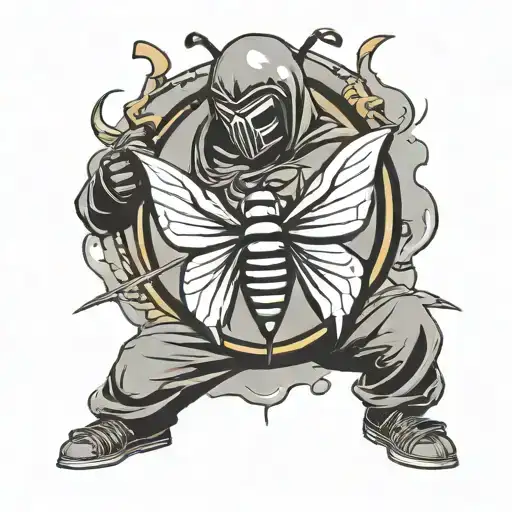 Wu-tang Clan Logo In Background With Killer Ninja Bees Manga Style