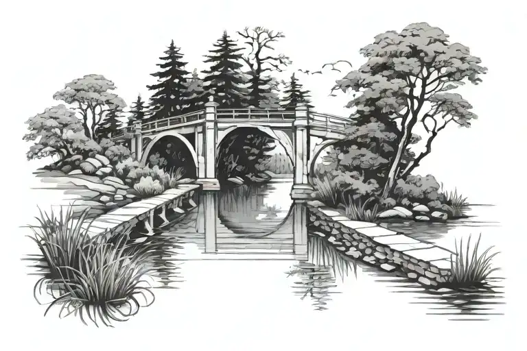 Bridge Over Water And Trees