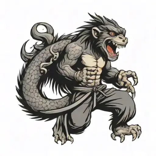 Taekwondo Black Belt Monkey Fight Dragon