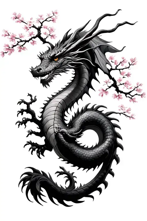 Earth Wood Dragon With Cherry Blossom Tree Inside