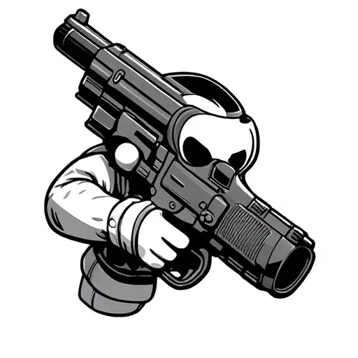 Cute Character With Gungester Gun Line