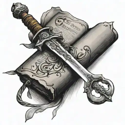 An Open Bible With A Sword On It And The Name Benjmain Written On The Blade