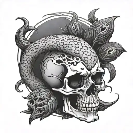 Skull With Snake And Moon