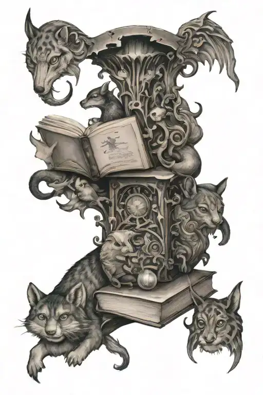 Book Surrounded By Fantasy Animals