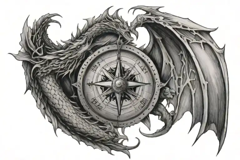 Compass Dragon Wrapped Arms Around Herself