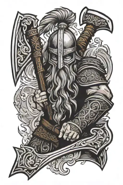 Viking Axe Out Line With Viking Warrior Inside Representing