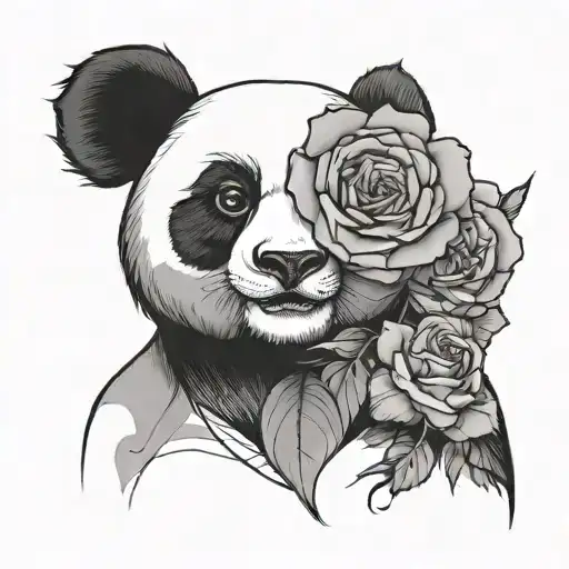 Minimalist Woman With Panda And Rose