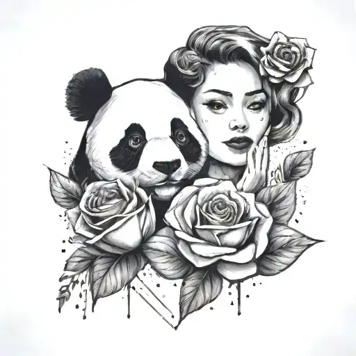 A Minimalist Woman With A Panda And A Rose