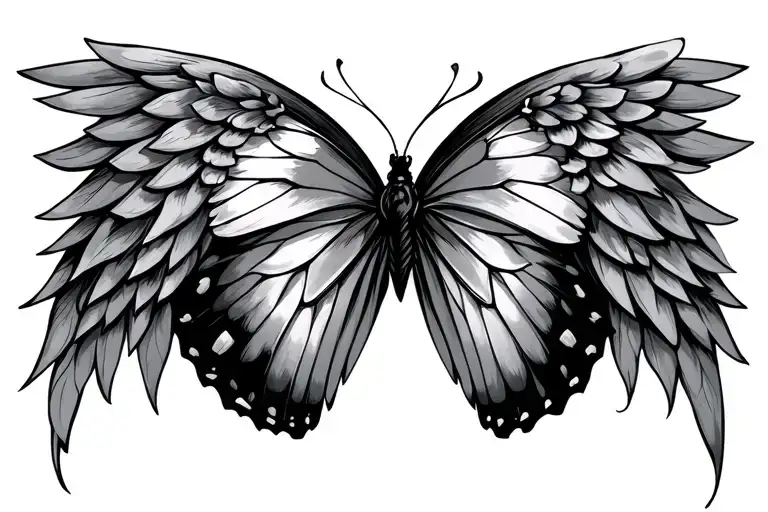 Half Angel Wing Half Butterfly Wings