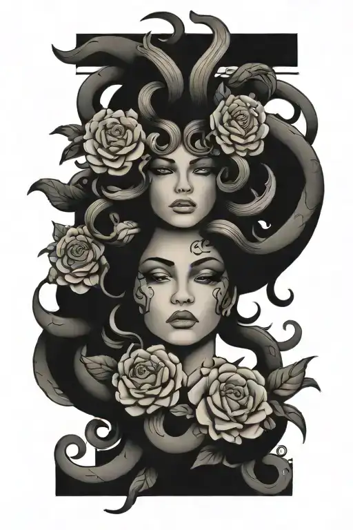 Gorgon Medusa And Flowers